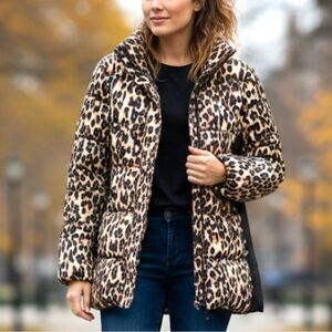 Women’s Leopard Print Puffer Coat w/ Detachable Hood XL Masseys